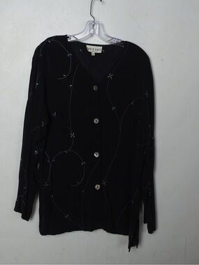 David Dart Black Embroidered V-Neck Button Front Cardigan